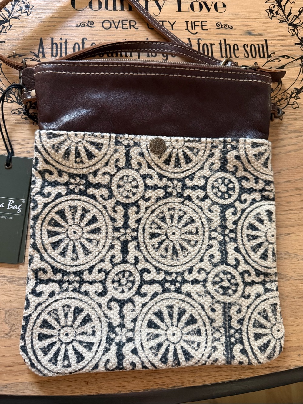 Myra Bag Cream and Brown Woven Crossbody
